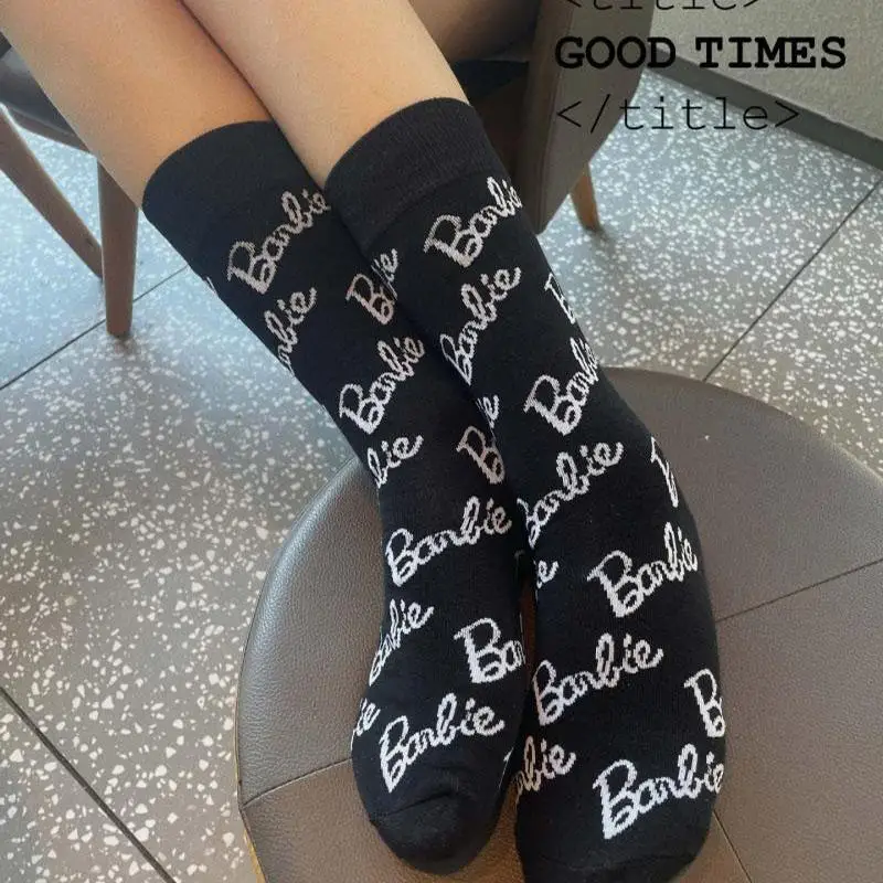 New Kawaii Cute Barbie Socks Mid Calf Socks Pink Barbie Letter Socks Sports Mid Calf Socks Trend Birthday Gifts Girlfriend Gifts