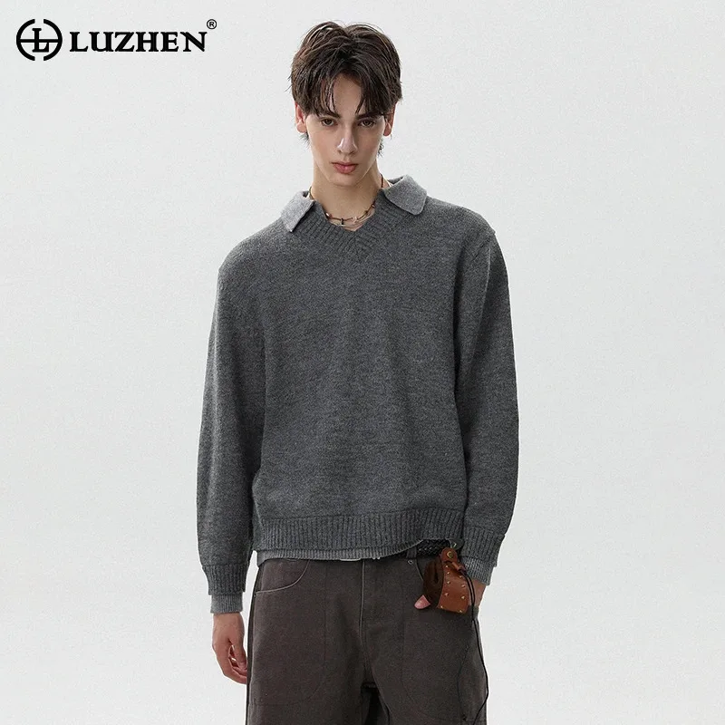 

LUZHEN 2025, новый зимний красивый искусственный дизайн из двух предметов, вязаный пуловер, рубашки, мужская мода, элегантный темпераментный свитер JY5059