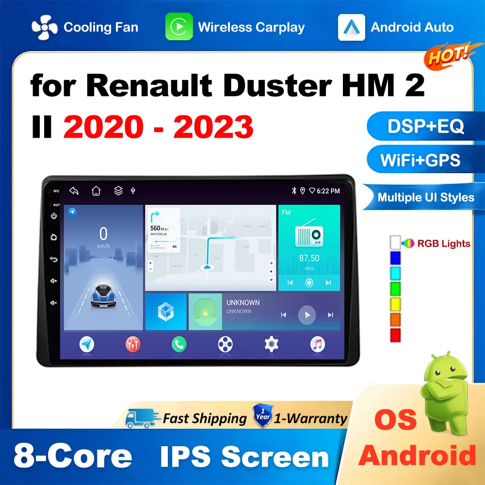 

Беспроводной Carplay GPS для Renault Duster HM 2 II 2020 2021 2022 2023 DSP стерео авторадио 4G аксессуары 2,5D сенсорный экран WIFI