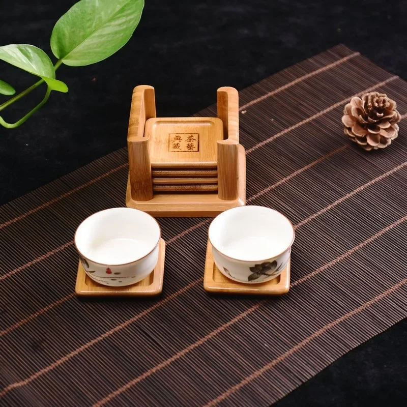 6PCS Round Shape Bamboo Coaster Cup Rest for Glass Cups Tea Cup Coffe Mug Bottle Water Holder Natural Home Decor