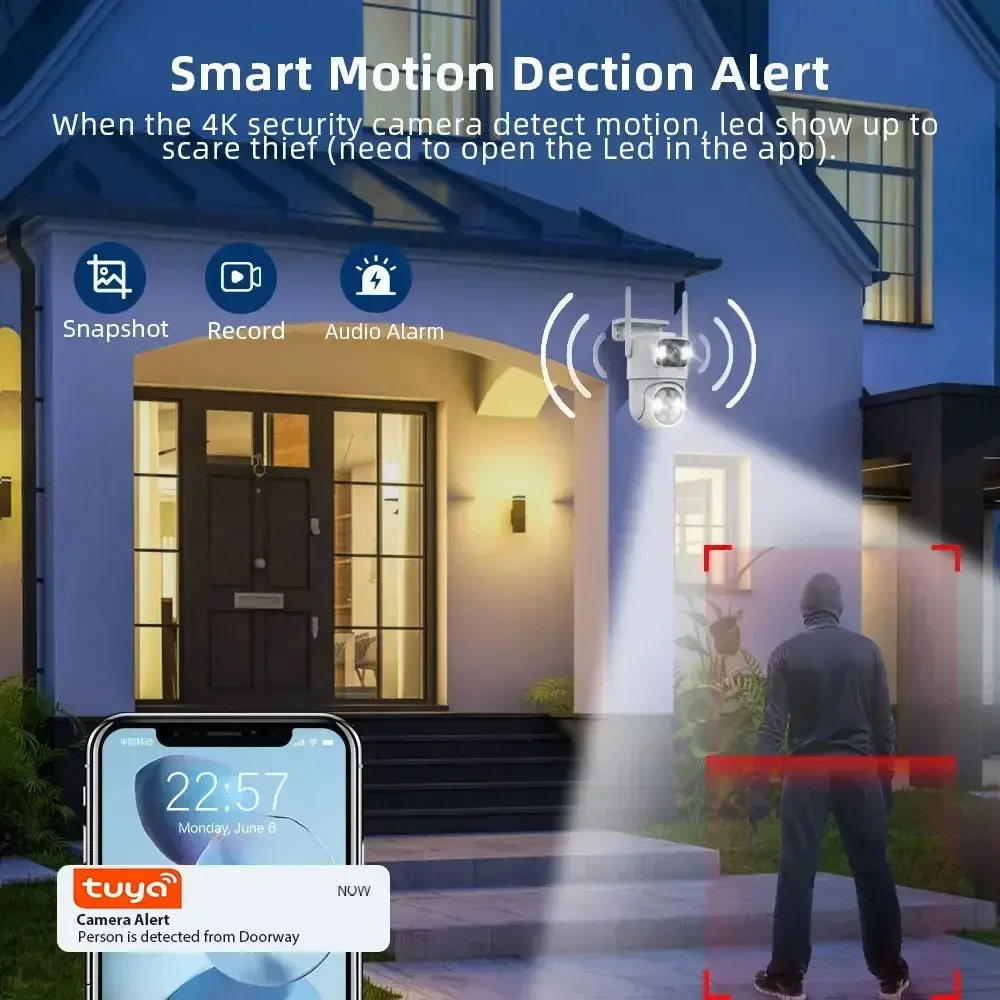 Imagem -04 - Lente Dupla Tuya Wifi Câmera Ptz ao ar Livre 4k sem Fio Tela Dupla Câmera de Segurança Rastreamento Automático Monitoramento Vigilância Vídeo 10mp