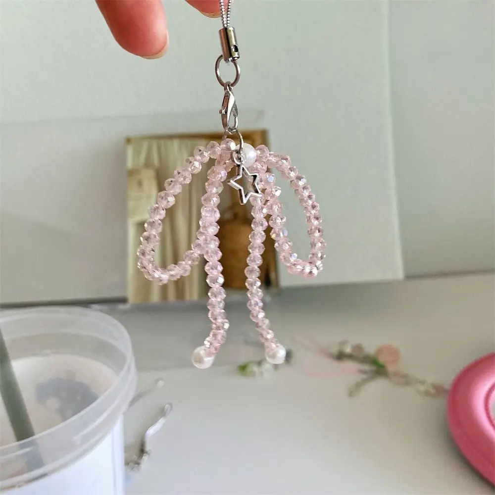 Kawaii Phone Charms Bead Phone Pendant Sweet Girl Pink Bow Y2K Phone Lanyard Ins Korea Handmade Cellphone Chain CCD Camera