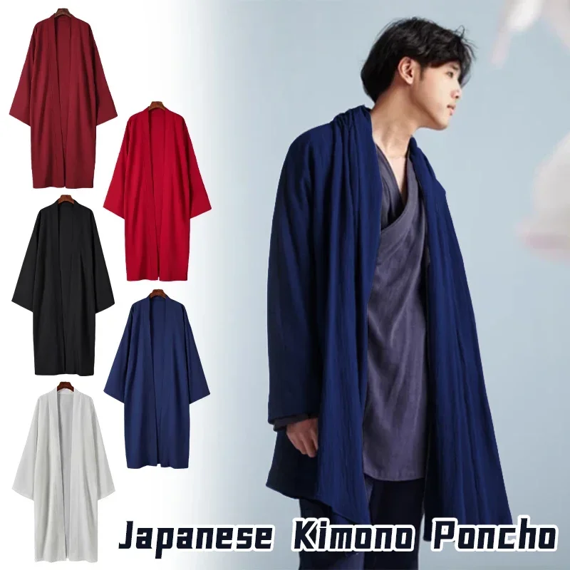 

2025 Men Ukiyo-e Style Long Hanfu Cloak Unisex Japanese Kimono Poncho Summer Casual Loose Yukata Haori Beach Shirts Cardigan