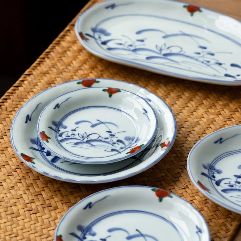 Japanese-Style Mino-yaki Red-Painted Moon Rabbit Rice Bowl, Underglaze Tableware, Plate, Veggie Dish, Soup & Noodle Bowl