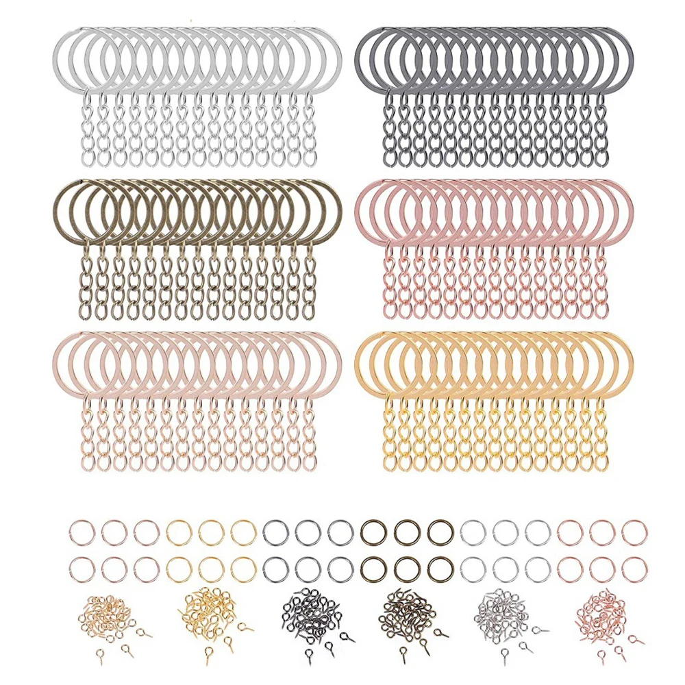 450Pcs/Set Keychain Rings Set Crafts Open Jump Rings Small Screw Eye Pins Hooks For Jewelry Making DIY Keychain Supplies