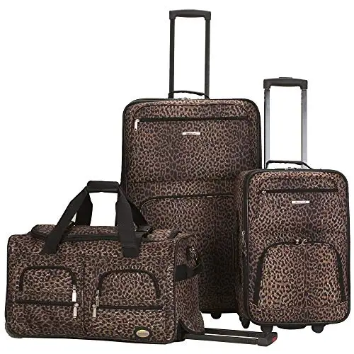 

Комплект из 3-х чемоданов Rockland Vara Softside, расширяемый, легкий, с телескопической ручкой, на колесах, леопардовый принт (20/22/28)