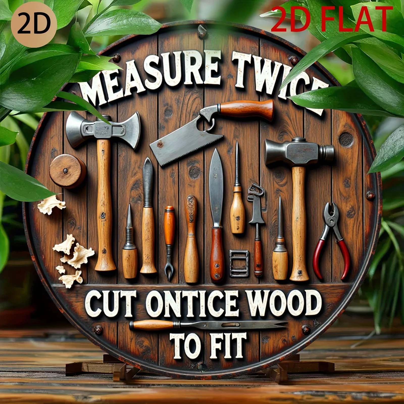 Workshop Tools Logo - 2D vlakke, ronde houten logo met