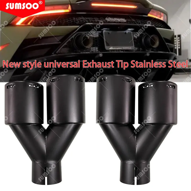 Genuine SUMSOO 1PCS  Double out New style universal Exhaust Tip Stainless Steel black Muffler Pipe Tailpipe Modification