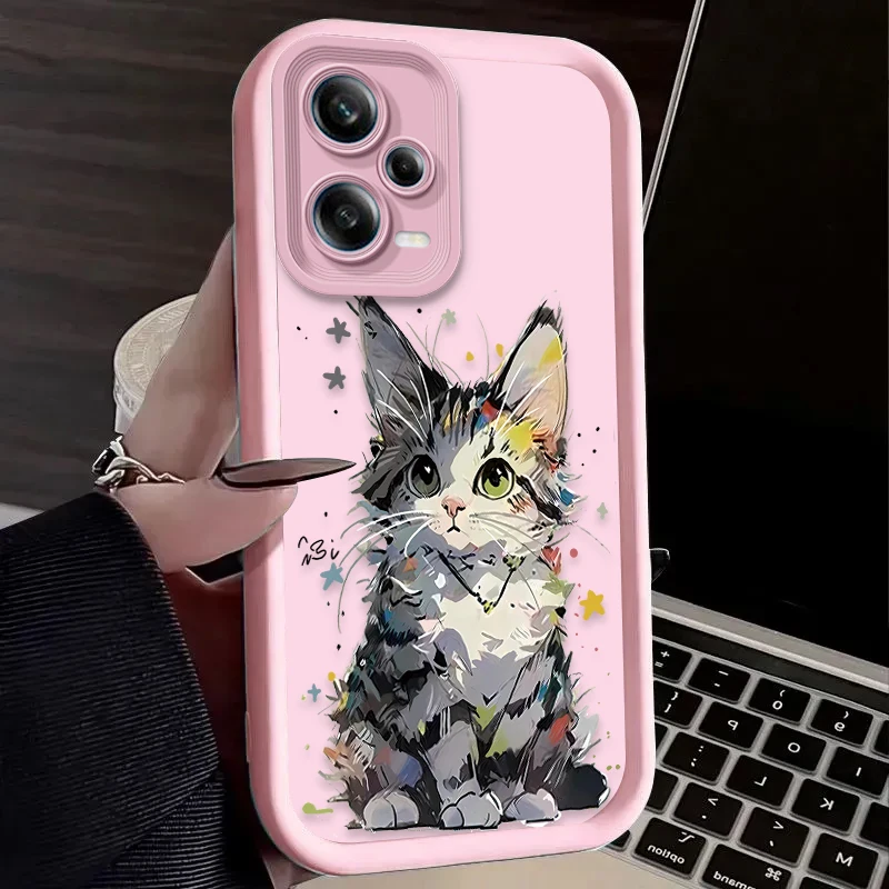 Oil Painting Style Cat Phone Case for Xiaomi Redmi Note 12 11 13 Pro Plus 4G 5G 11S 10S 12S 10 9 9S Redmi 14C 12C 13C A3 12 Etui