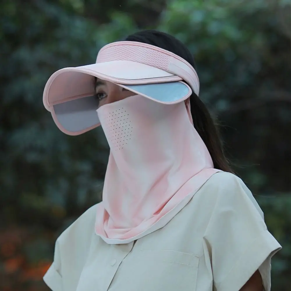 

Golf Hat Wide Brim Empty Top Hat with Face Mask Multifunctional Sunshade Hat Face Shield Sunscreen Sun Hat Fishing
