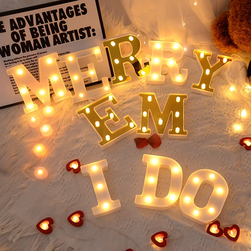 Gold White LED Alphabet Letter Number Light Luminous Battery Night Lamp Wedding Birthday Party Christmas Decoration For Home