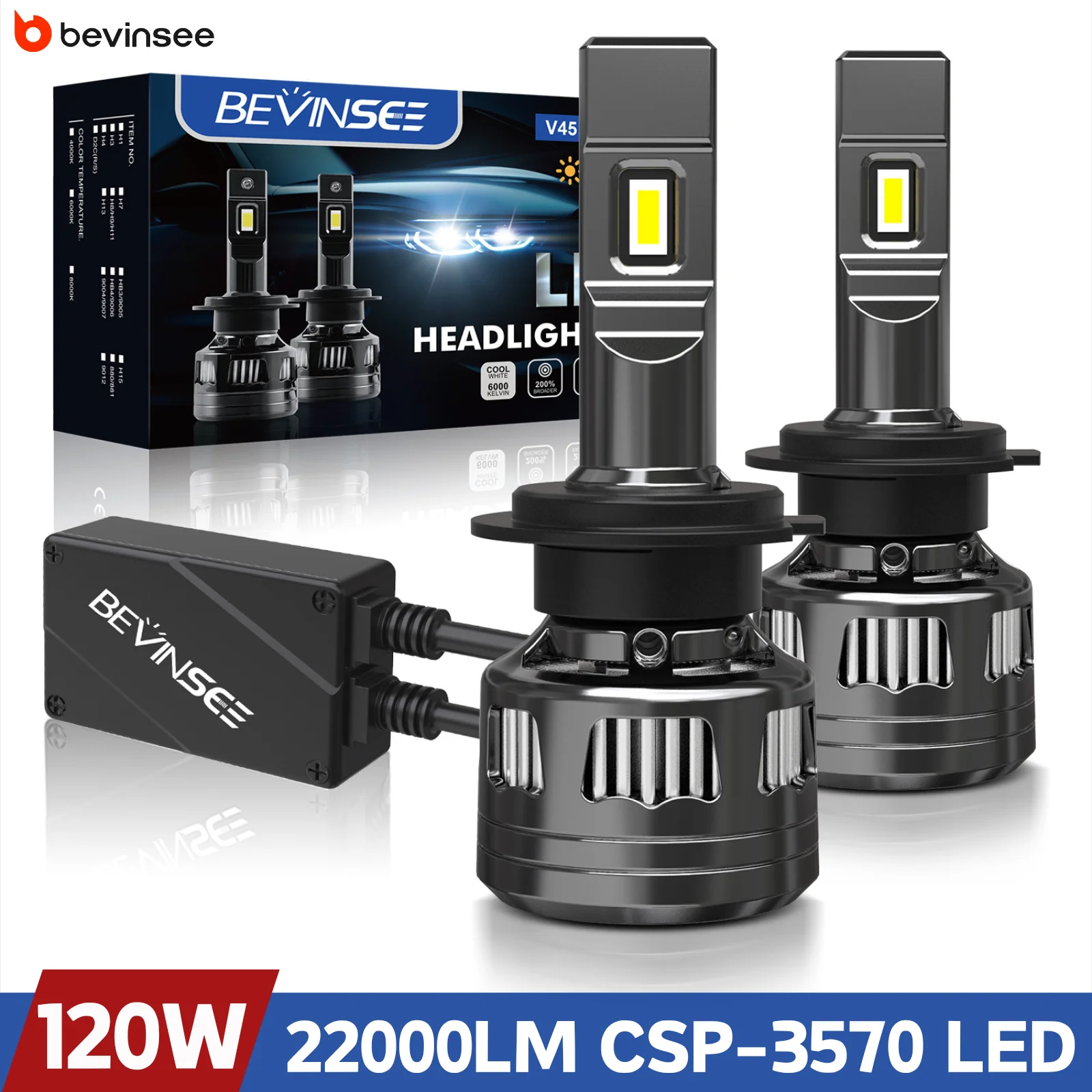 �y�Z�[�����zBEVINSEE H7 LED CANBUS �w�b�h���C�g�o���u �n�C�p���[ H4 H11 H1 9005 HB3 9006 HB4 HIR2 H8 H9 LED�����v �ԗp 120W 22000LM 6000K 12V