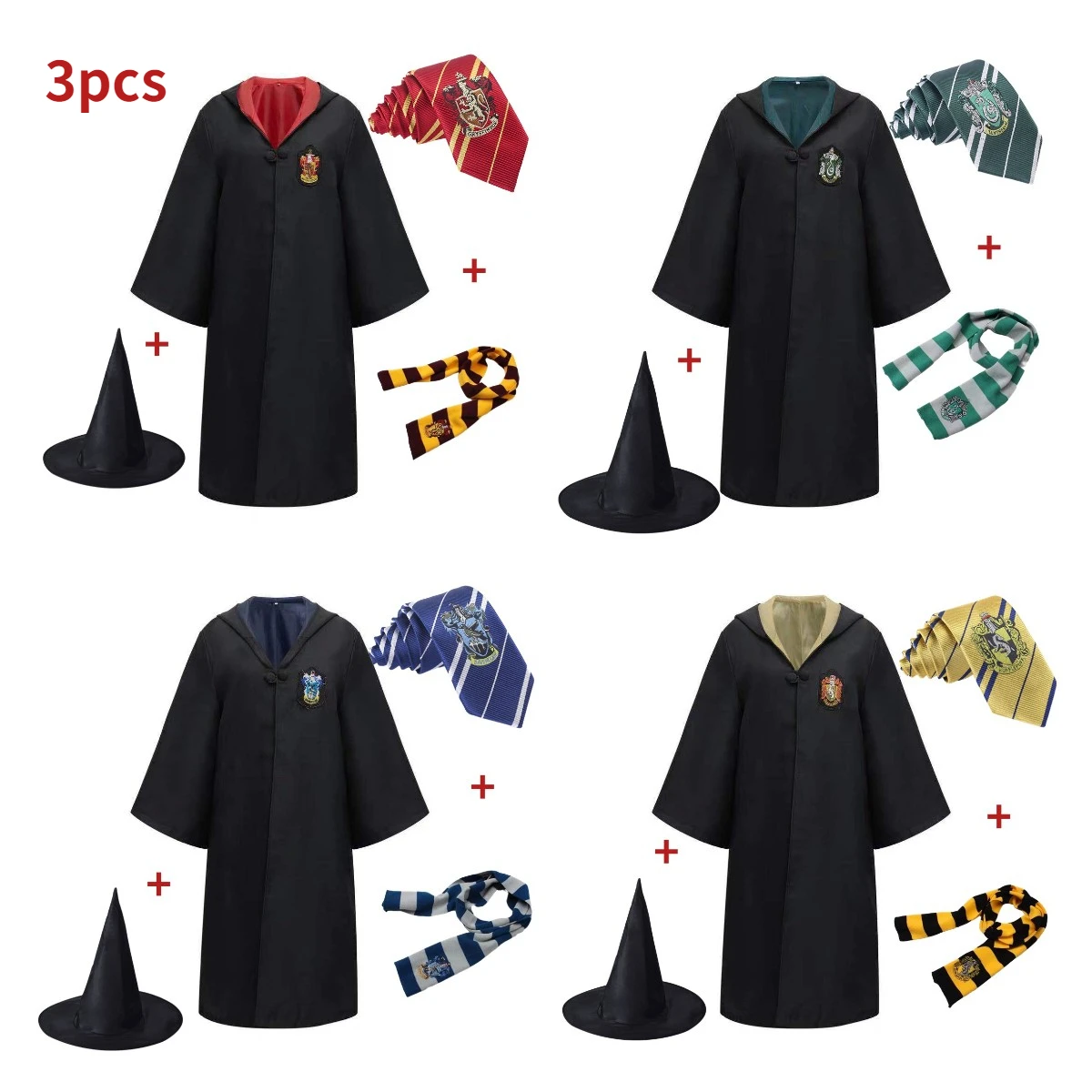 Adult Children\'s Cloak Halloween Cosplay costume School of Witchcraft and Wizardry Hat Tie Scarf Set Clothing