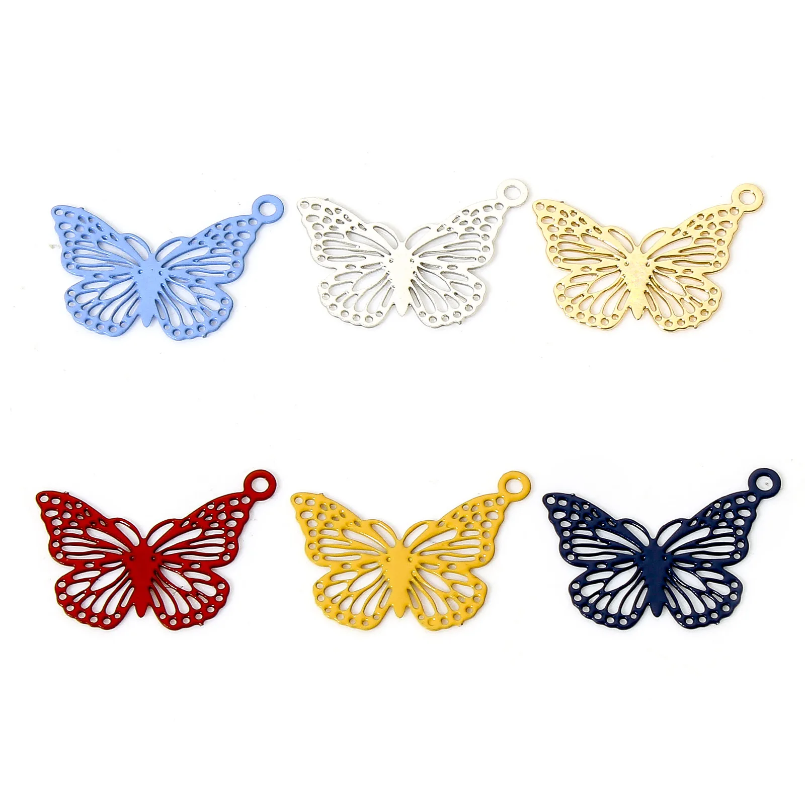 

50PCs/lot Iron Multicolor Butterfly Charms Filigree Stamping Butterfly Pendants For Diy Necklace Earring Jewelry Making 15x11mm