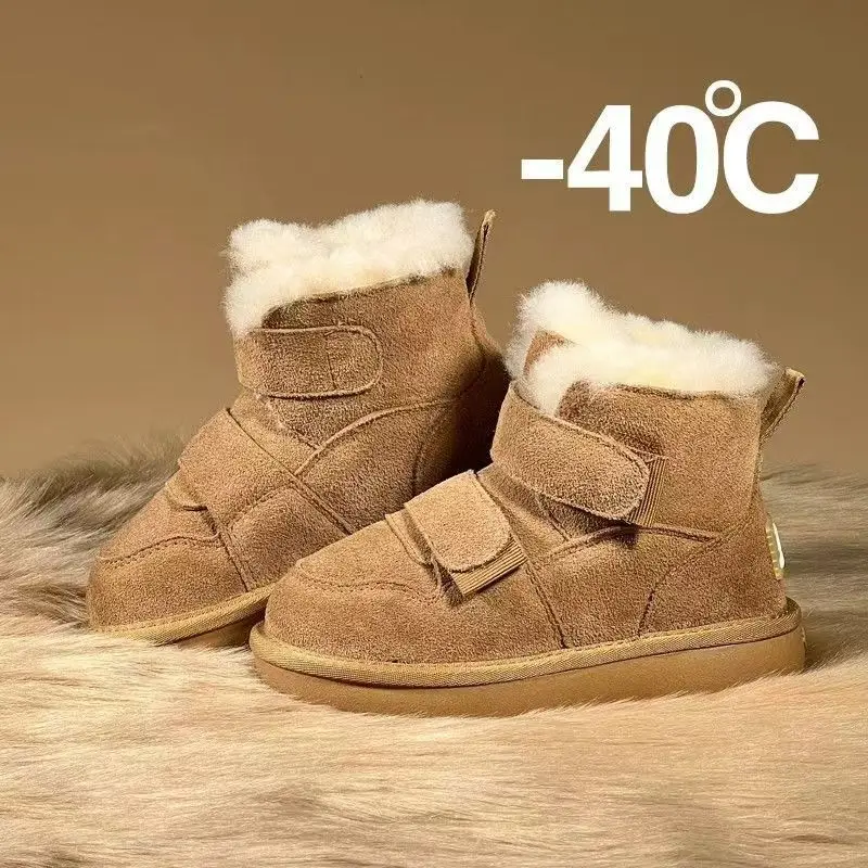 Boys Winter Fleece Warm Suede Ankle Boots Girls Kids Non-slip Wear-resistant Snow Boots Soft-soled Casual Boots Outdoor Children