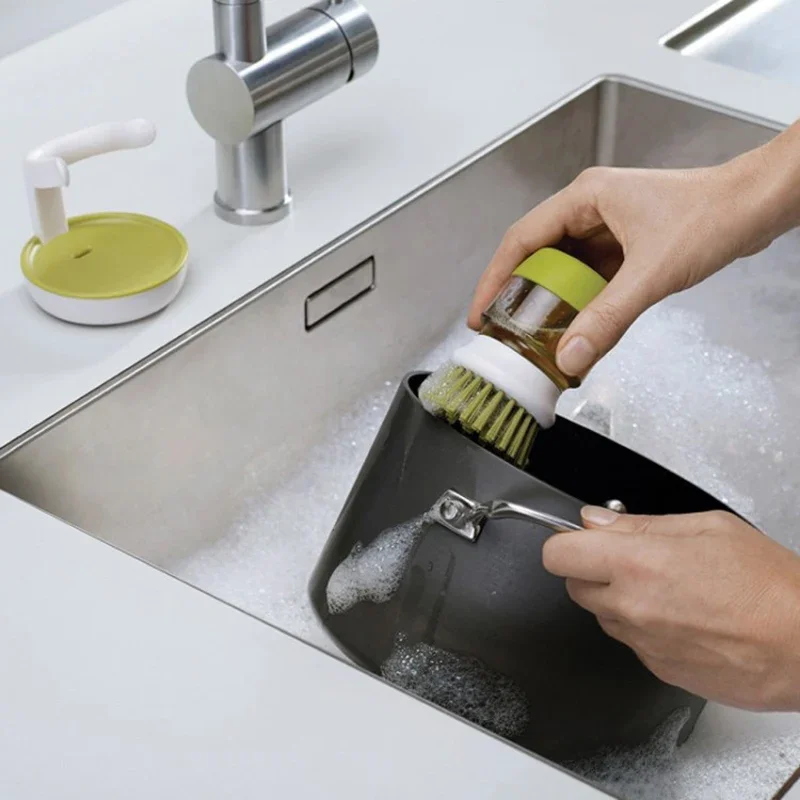 Dish Brush With Soap Dispenser Palm Brush Dish washing Kitchen Scrub Brushes With Holder Drip Tray