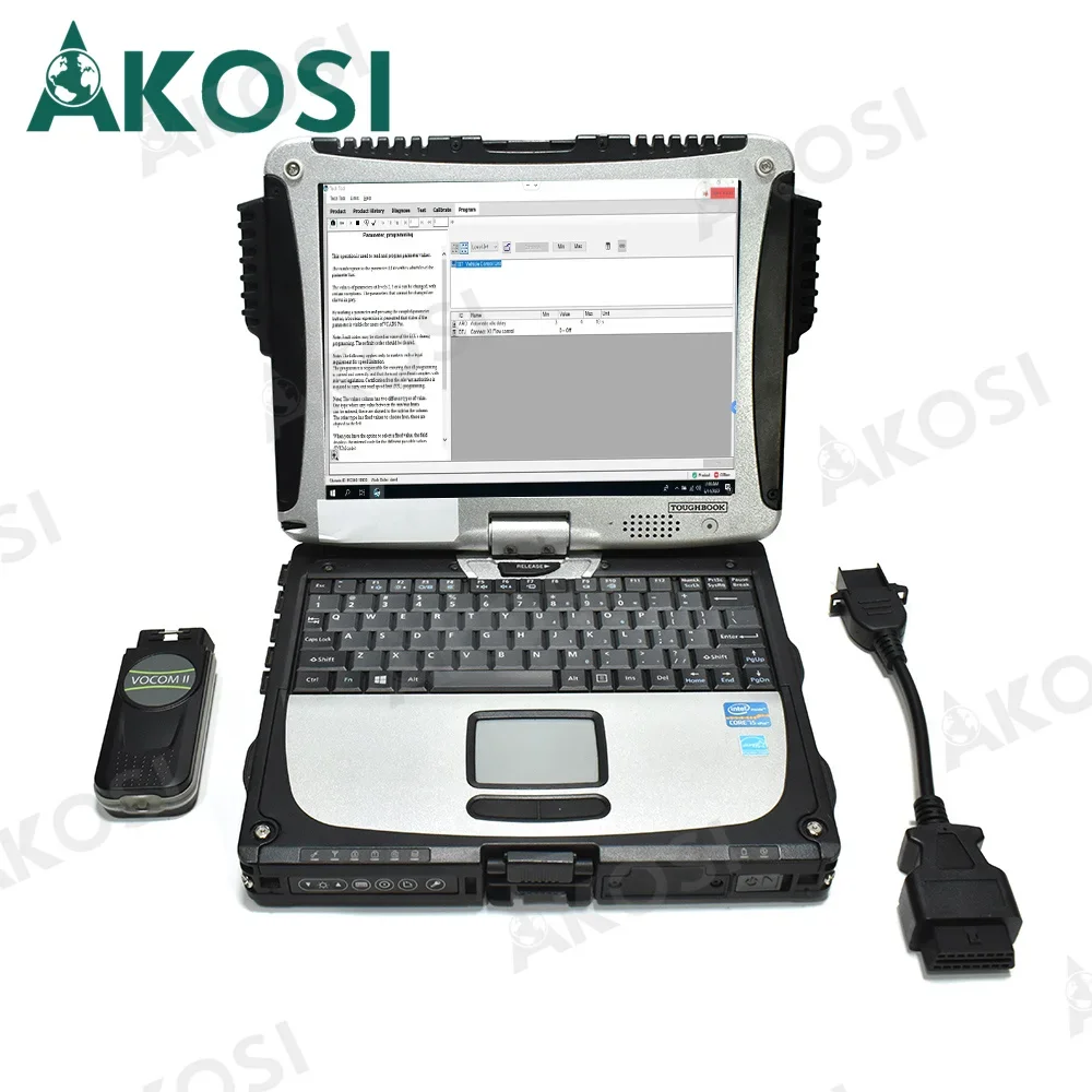 CF 19 Laptop and for VOCOM II mini 2.8.130 Adapter 88894200 and Diagnostic 8 pin Cables Truck Excavator Diagnostic Tool