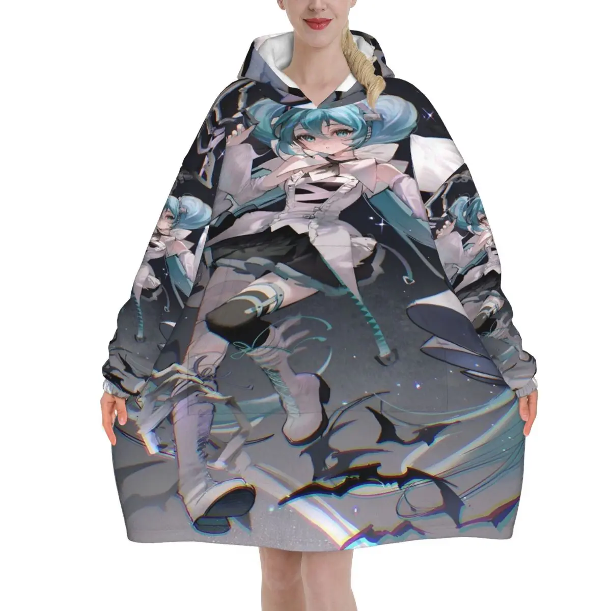 

Oversized Hatsune Miku Wearable Blanket Gifts for Women Men Ultrasoft Plush Warm Sweatshirt Blankets With Pocket