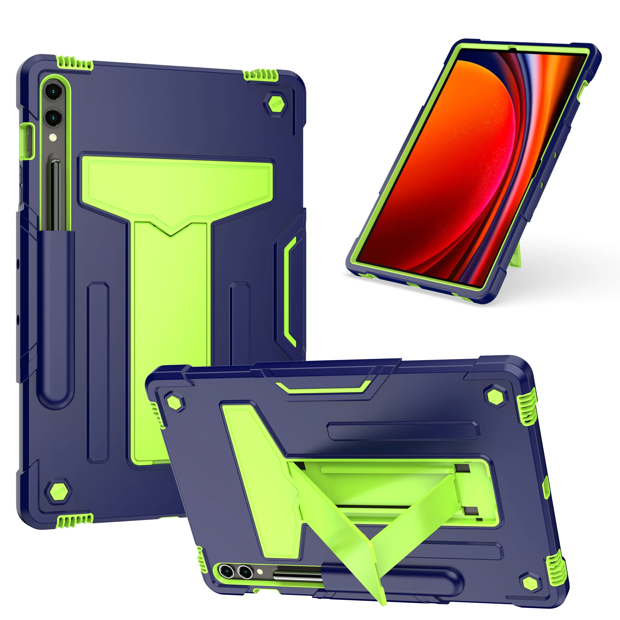 For Samsung Tab S9 Plus S8 Plus S7 FE 12.4 Case Plastic Armor Kids Stand Tablet Cover Shell S7 S8 S6 Lite A7 A8 A9 Plus 11 Case