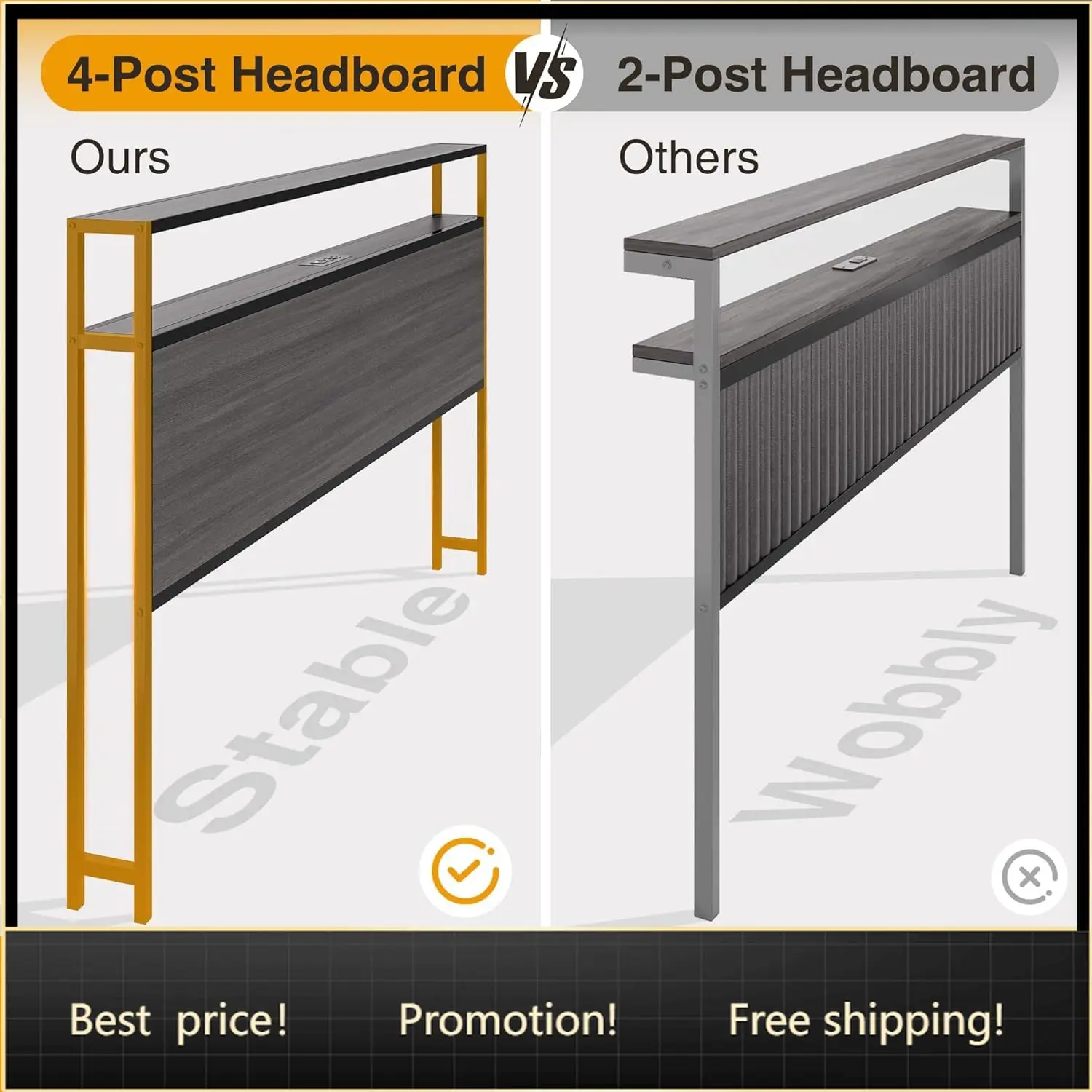 Lifezone Full Bed Frame with 2-Tier Storage Headboard, Metal Bed Frame with Storage Drawers & Built-in Charging Station & LED, N