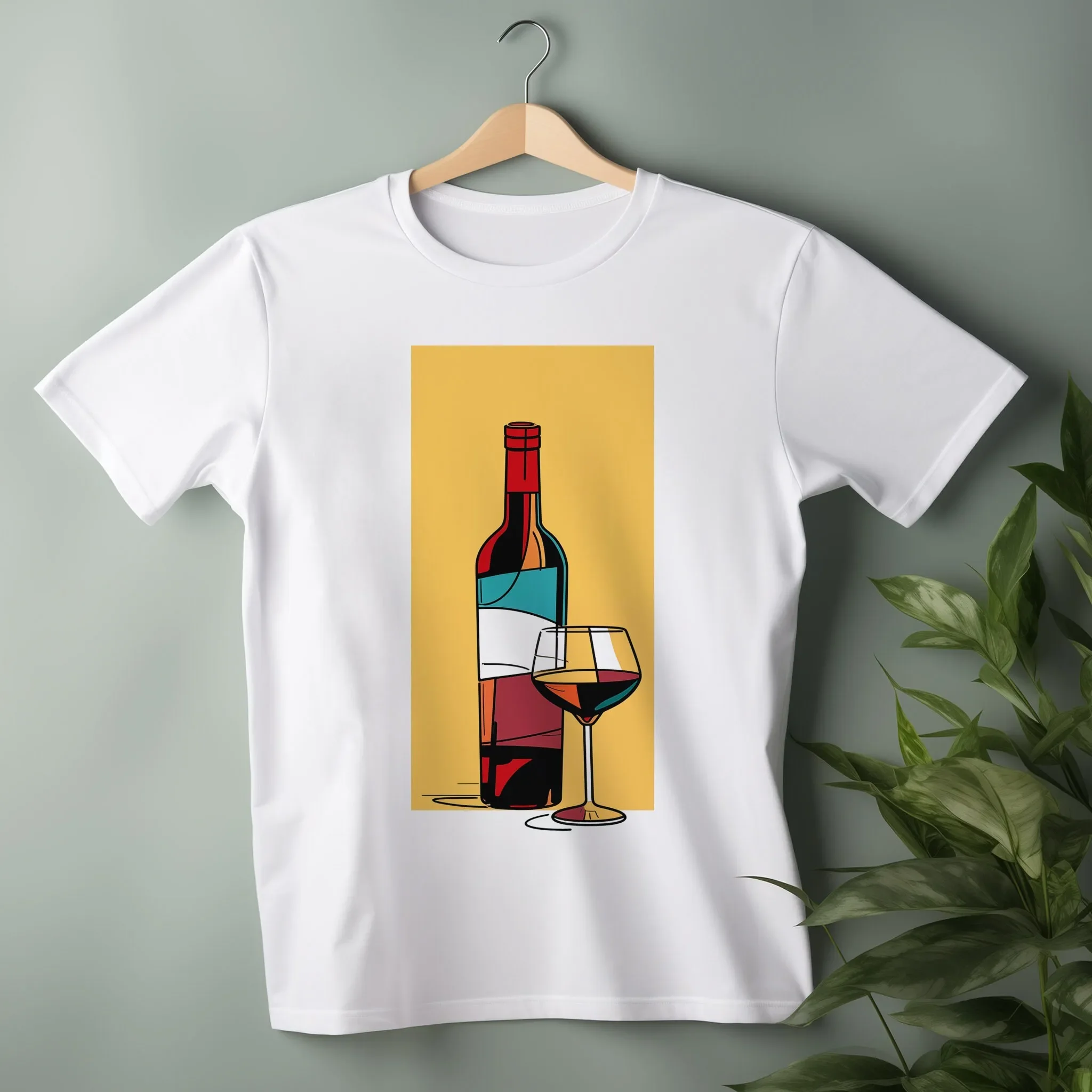 Wine Bottle Glass T Shirt Print Cotton Present For Lover Stylish Art