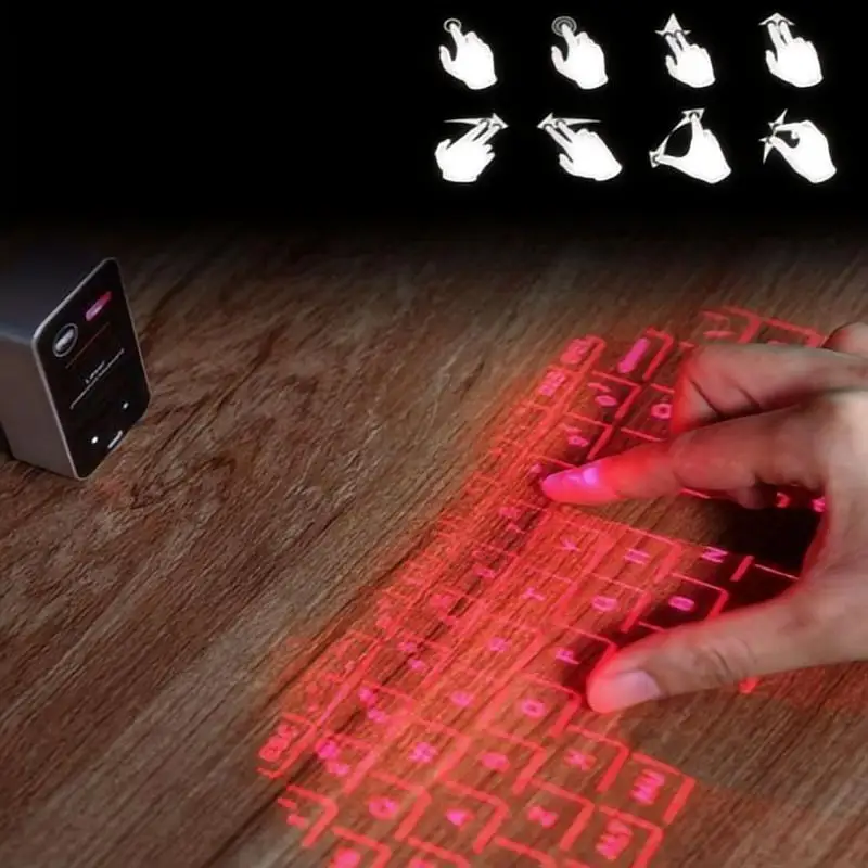 Teclado de Projeção Laser Portátil, Bluetooth Infravermelho, Teclado Virtual, Gestos Zoom, Conecte a Smartphones, Computador, 250x100mm