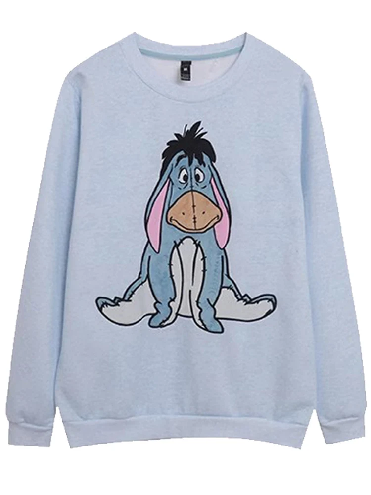 Disney Sweatshirt Winnie the Pooh Eeyore Cartoon Print Embroidery Women Long Sleeve Fleece Jumper Tee Top + Pants Trousers 1 Set