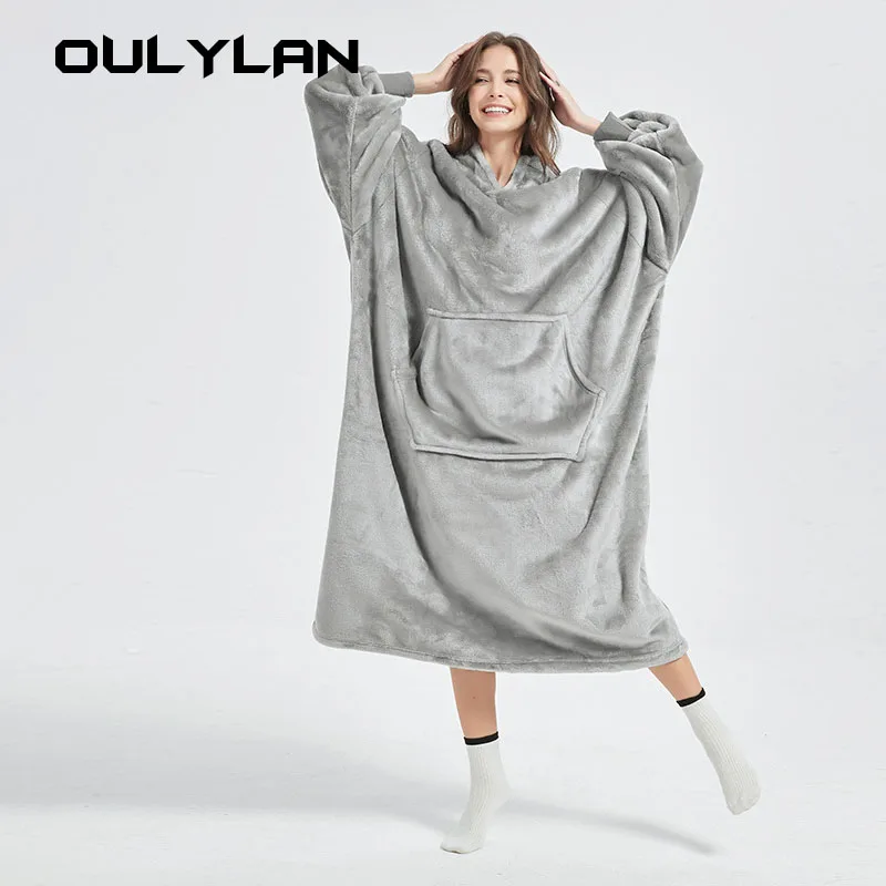 Autumn Winter Lazy Tv Blanket Double-sided Flannel Dressing Gown Can Be Worn Outside Warm Pajamas Casual Loungewear