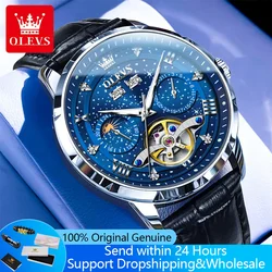 OLEVS 6690 Man Watch Moon Phase Starry Sky Luxury Automatic Mechanical Watch For Men Hollow Flywheel Leather Strap Men's Watches