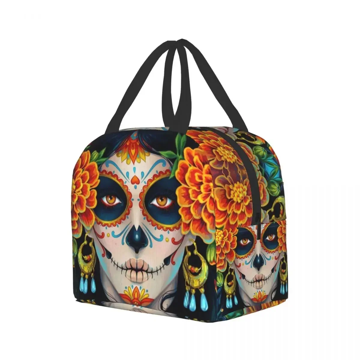 Day Of The Dead Sugar Skull Insulated Lunch Bags for School Office La Calavera Catrina Warm Cooler Thermal Lunch Box Women Kids