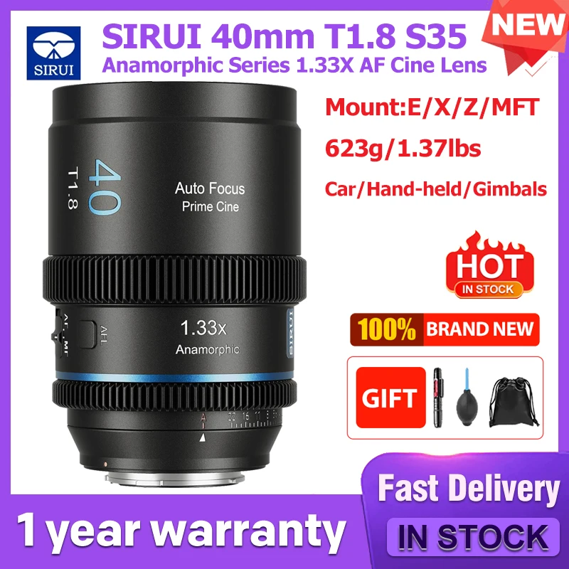 SIRUI 40mm T1.8 1.33X Anamorphic Lens, S35 Autofocus Lens for M4/3 Mount Cameras (MFT Mount, Blue Flare)