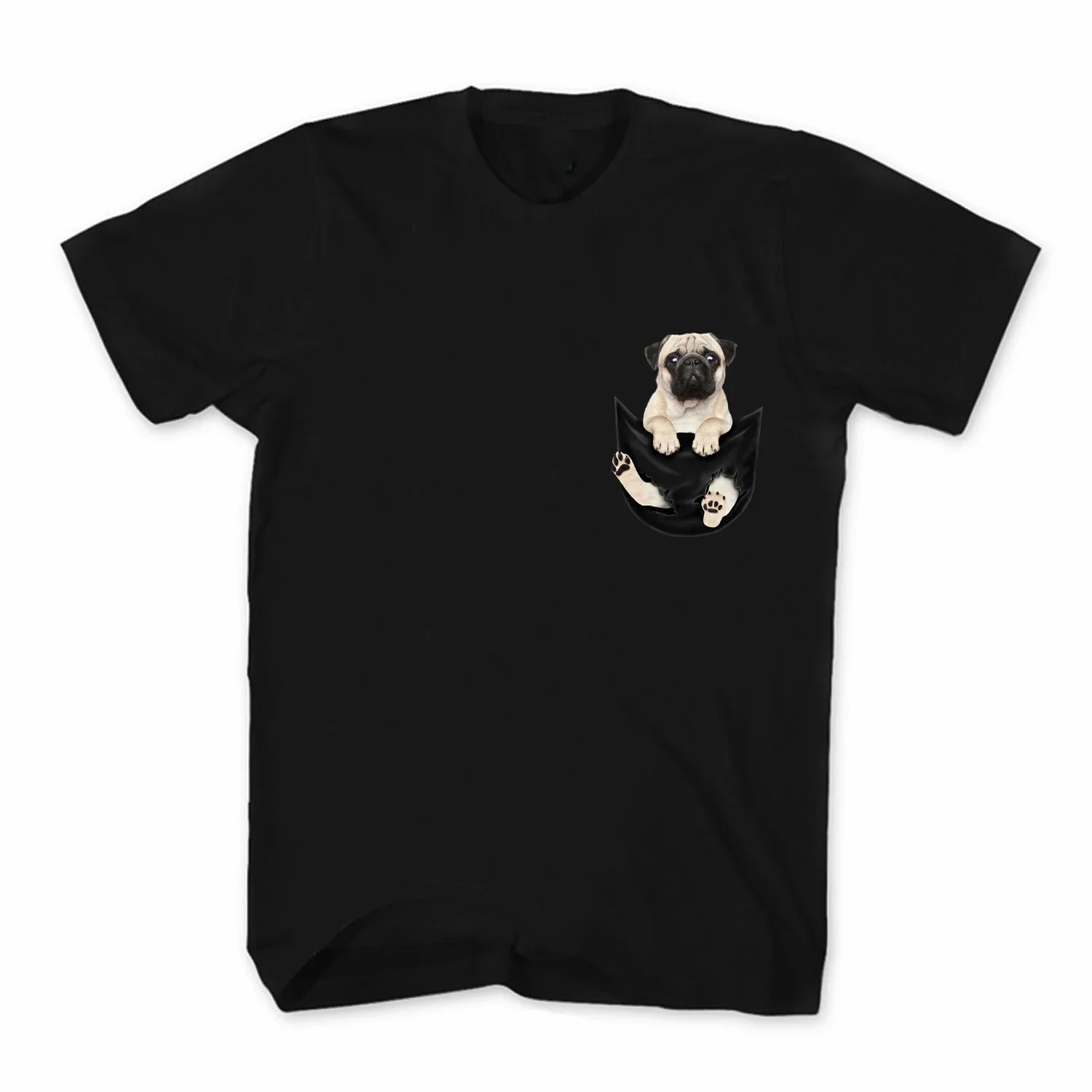 

Cute Pug Dog In Pocket Creative Design Dog Lovers Gift T-Shirt 100% Cotton O-Neck Short Sleeve Summer Casual Mens T-shirt