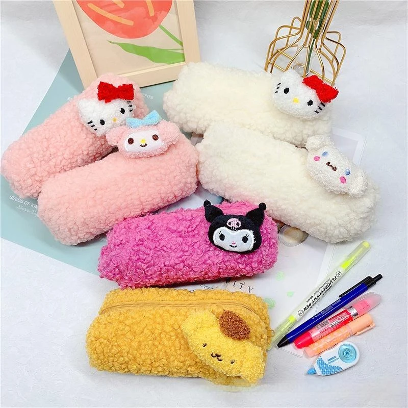 

Sanrio Plush Lamb Pencil Cases Kawaii Kuromi Cinnamoroll Student Large Capacity Pen Box Pen Bag Kid School Stationery Supplies