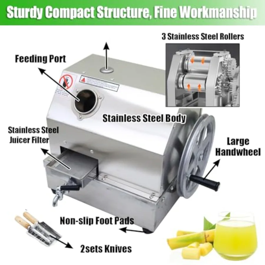 عصارة قصب السكر اليدوية من الفولاذ المقاوم للصدأ 3 أسطوانة مستخرج العصير التجاري 2.4 بوصة مدخل 330 رطل ساعة مخرج آلة ضغط قصب السكر #3