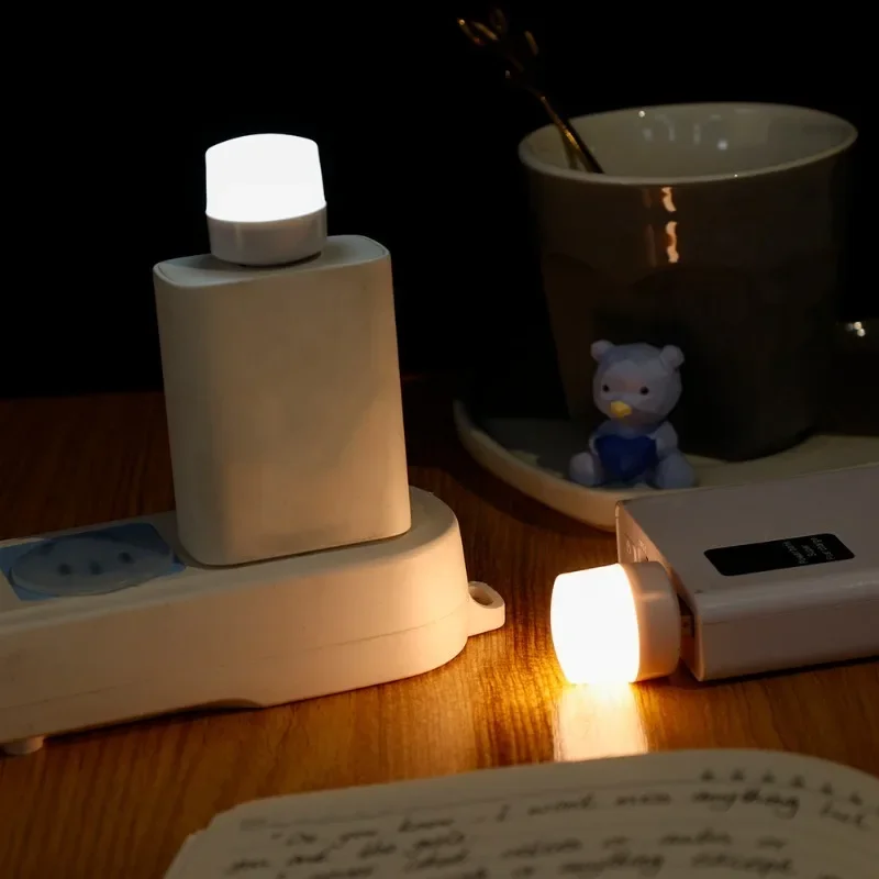 1/10Pcs USB LED Plug Lamp 1W Portable Warm Light Eye Protection USB Mini Book Light Computer Mobile Power Charging Night Light