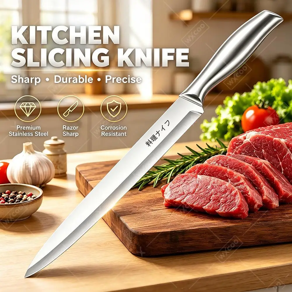 Professional Japanese Stainless Steel Slicing Knife for Home Use Salmon Sashimi Sharp Meat Chef Specialized Kitchen Knife