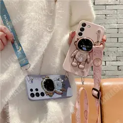 S23 Astronaut Lanyard Crossbody Silicone Case For Samsung Galaxy S23 S21 S20 S22 S8 S9 S10 Fe Plus Ultra Cover Note 10 20 Plus