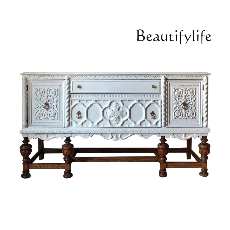 

French neoclassical solid wood carving flower entrance light luxury European carving foyer dining side cabinet living room