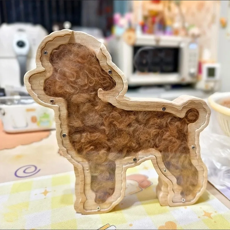 ZHAYA   Wooden Poodle Hair Storage Box, Pet Hair Collection and Preservation Desktop Ornament