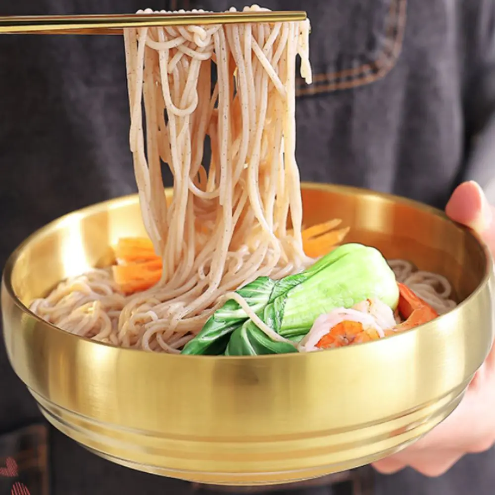 

Double Layer Korean Stainless Steel Bowl Anti-scald Large Capacity Cold Noodles Bowl Corrosion-resistant Thickened Salad Bowl