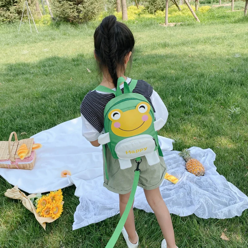 Cute Cartoon Little Frog Pattern School Bag para crianças, Anti-Lost Backpack, Kindergarten Baby Bag, Sac