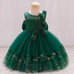 Girl's New Sleeveless Flower Bow Sequin Mesh Fluffy Dress Wedding Flower Boy Christmas Halloween Princess Dress