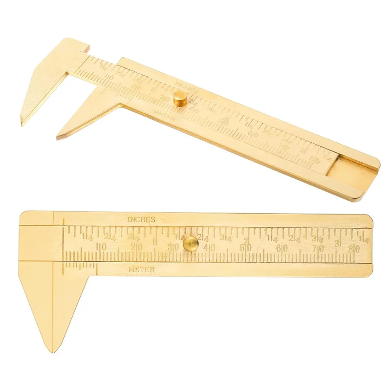 Brass Sliding Gauge Vernier Caliper Ruler Double Scales 100mm Brass Ruler Pocket Ruler for Bead Wire Jewels Rings Measurement