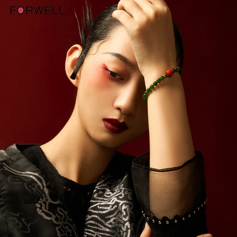 FORWELL جودة عالية الأخضر الداكن حجر اليشم الطبيعي خرز سوار الأحجار الكريمة DIY سحر اليدوية والمجوهرات هدية الزفاف