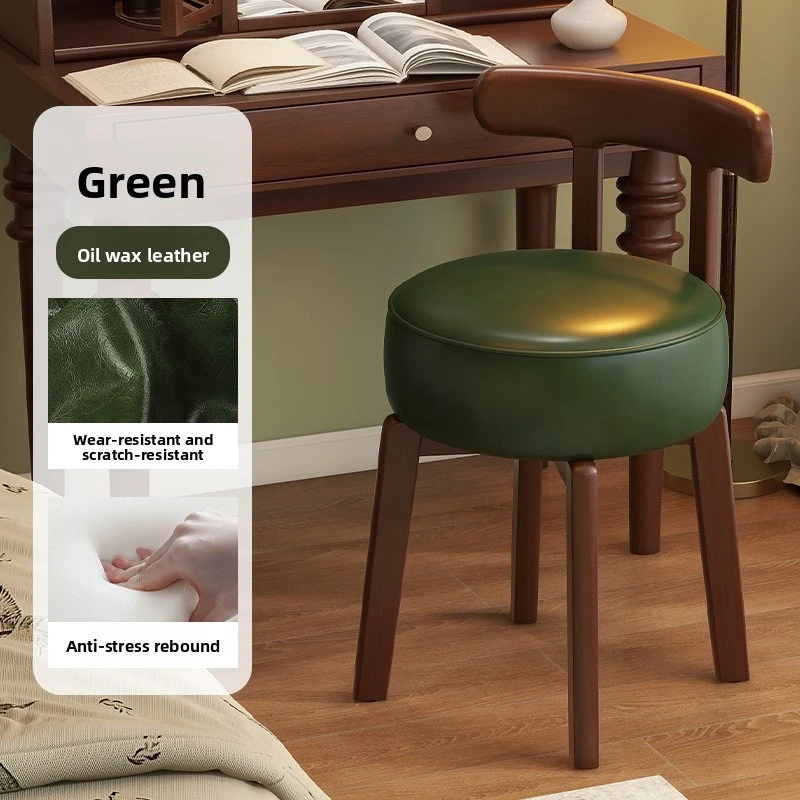 Solid wood rotating dressing chair, leather cushion, bedroom dressing chair, solid wood backrest chair, office desk and chair - view 5