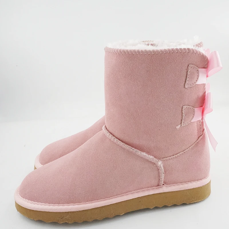 Cowhide Women Winter Boots Slip-On Solid Color Fashion Classic Cow Tie Thick Warm Genuine Leather Snow Boots For Woman Shoes