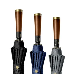 Vintage Straight Handle Umbrella Luxury Wooden Long Handle Umbrella 16K Windproof Reinforced Men Large Business Umbrellas Gifts