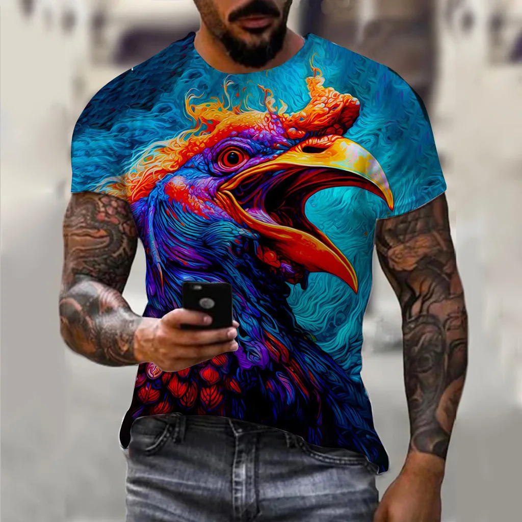 Trendy personalized 3D digital printed rooster head pattern men's fashion sports short sleeved casual t-shirt men