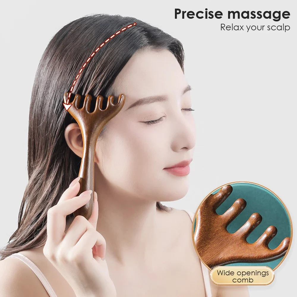 

Anti-static 6-Claw Head Massager Wooden Meridian Massage Comb Promote Blood Circulation Body BGua Sha Tool Head Massage Brush