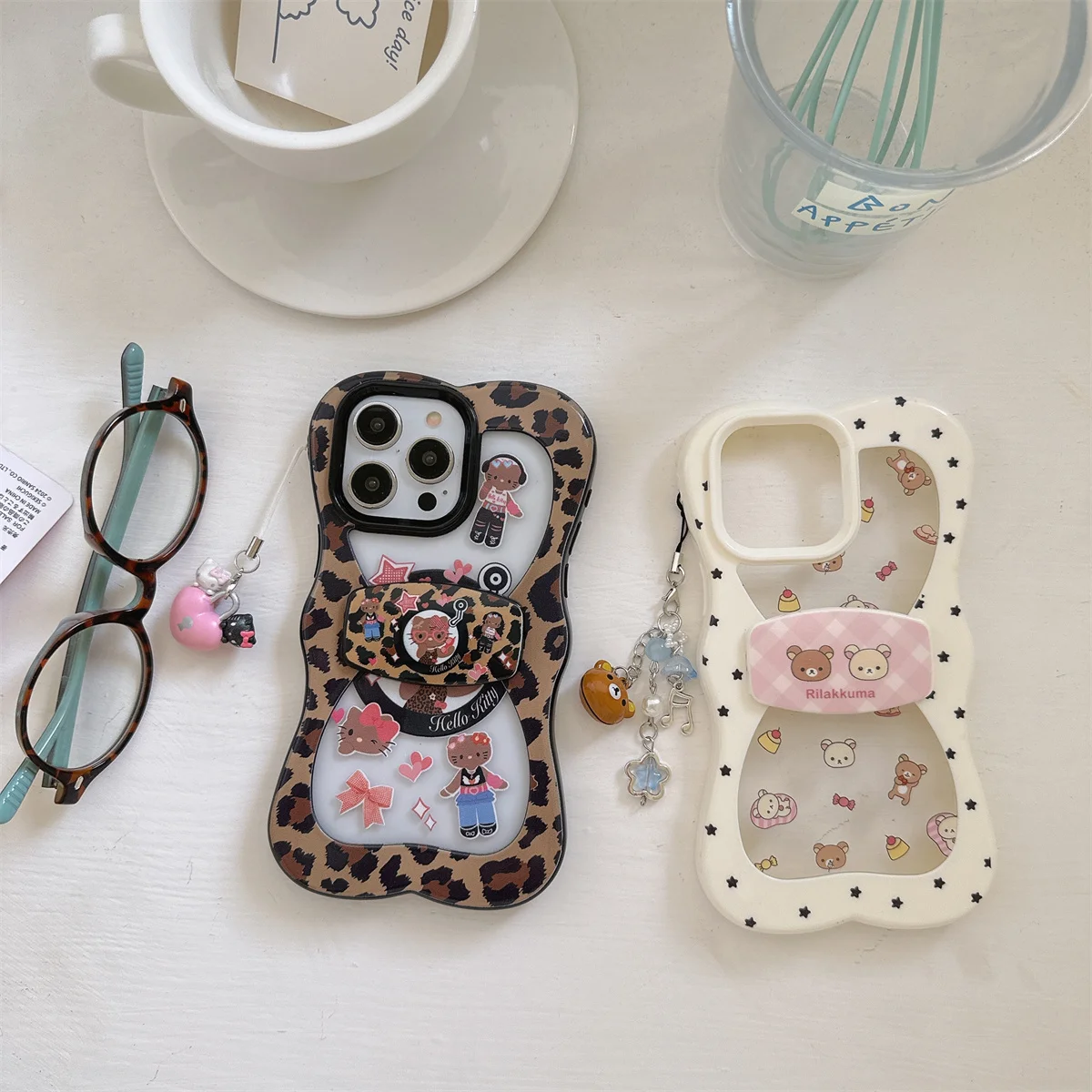 

New Creative style perforated leopard print black leather kt cat Phone Case For iPhone 16 15 14 13 Pro Max fundas Protective cov
